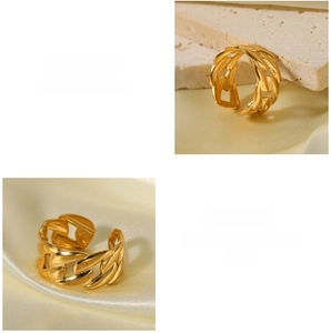 Detail of multi-layer gold Cuban link open ring with polished 18K stainless steel finish