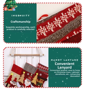 Primo piano della trama in maglia delle calze di Natale con passante per appenderle
