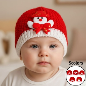 Christmas Baby Knit Hat Winter Warm Snowman Reindeer Santa Pattern Infant Beanie For Newborn Toddlers Festive Red White Hat