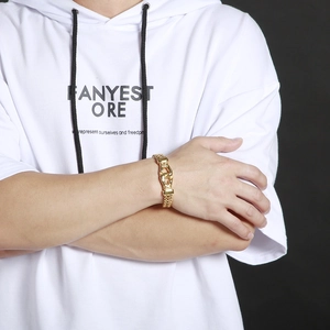 Men's hip hop gold double-row dragon scale chain bracelet in polished titanium steel