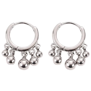 Elegant 925 sterling silver hoop earrings with five polished silver bead tassels