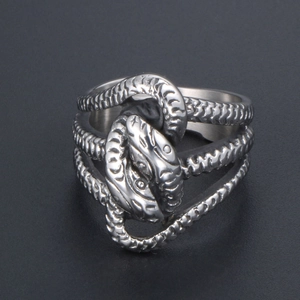 Vintage punk silver snake ring for men made of durable stainless steel with scale details