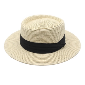 Chapeau canotier français classique en paille avec ruban noir pour protection solaire