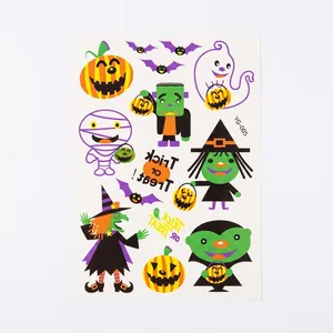 Luminous Halloween cartoon tattoo sheet with pumpkins and ghosts, size 15x10cm