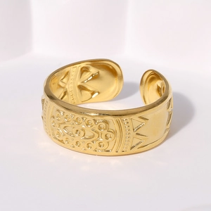 18K gold plated evil eye open ring with geometric patterns for women jewelry