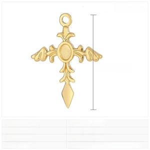 Detail view of 28x23mm gold-plated stainless steel cross and angel wing pendant charm