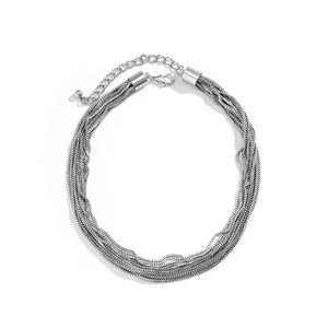 Detail of silver layered necklace showing the lobster clasp and adjustable extension chain