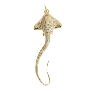 Golden manta ray pendant with sparkling champagne crystals on a clean white background