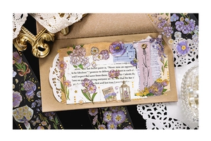 Vintage purple floral stickers with gold stamping used for creative envelope journaling