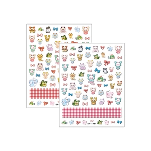 Cartoon animal nail art stickers with cute kittens and rabbits in soft macaron colors