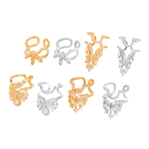 Chic copper nail rings with butterfly and leaf motifs, set with sparkling cubic zirconia