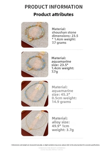Detailed size and weight chart for Shoushan stone and Aquamarine beaded jewelry items