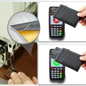Carbon fiber men's wallet with RFID blocking layer and automatic card popup feature
