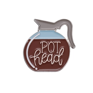 Creative coffee pot enamel pin badge with POT head text for clothes and hats