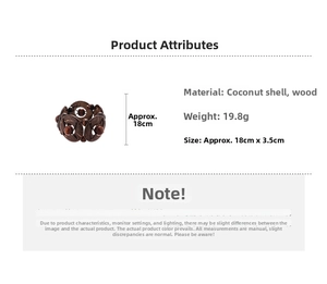 Détail du bracelet en noix de coco et perles de bois, longueur 18 cm et poids 19,8 g