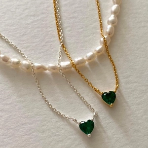 925 Sterling Silver Heart Necklace With Green Zircon Pendant Simple Romantic Jewelry For Women