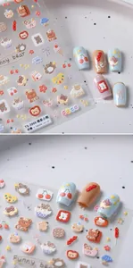 Detail showing 5D embossed bear nail stickers with 3D cute animal patterns and textures