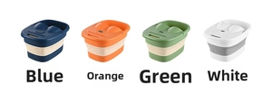 Collapsible foot bath buckets in blue, orange, green, and white colors with lids