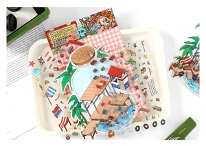 2.5D seaside market deco stickers set for DIY scrapbooking and miniature scenes