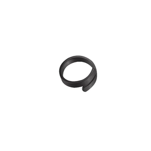 Detailed close-up of matte black stainless steel criss-cross open ring for modern style