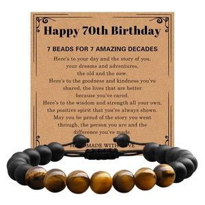 Bracelet de Perles en Pierre d'Oeil de Tigre Naturelle et Pierre Mate Avec Carte d'Anniversaire Pour Hommes Femmes Bijoux