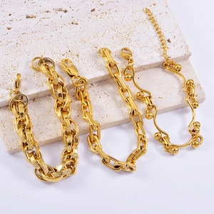 Chunky Chain Bracelet Stainless Steel Punk Hip Hop Exaggerated Gold Plated Geometric Oval Link Individual Jewelry For Women