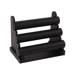 Three-tier black matte jewelry display stand for bracelets, bangles, and watches