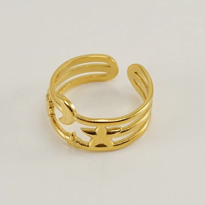 Minimalistischer 18K vergoldeter Edelstahlring mit Stern- und Mondanhängern, verstellbar