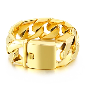 Bracelet gourmette 31mm pour homme en acier inoxydable doré avec fermoir boîte poli