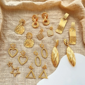 18K gold plated double layer heart earrings and geometric star studs set for women