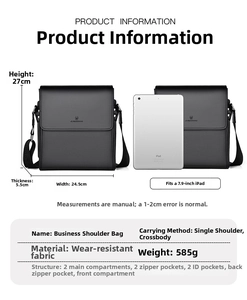 Size comparison of black PU leather shoulder bag next to a 7.9-inch iPad