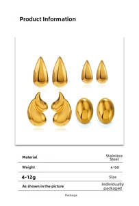 Detailed size and weight chart for polished stainless steel teardrop earrings set