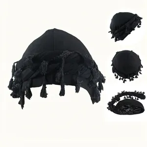 Men Turban Cap Modal Fabric Satin Lined Hair Care Headwrap With Tassels Twist Tail European Style