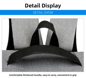 Close-up of the thickened top handle on a gray business laptop backpack for easy carrying