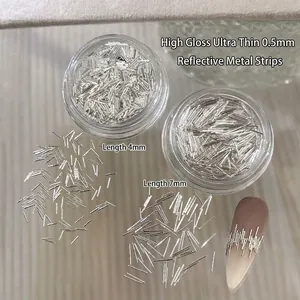 Fine silver metal nail art strips in 0.5mm width with 4mm and 7mm length variations