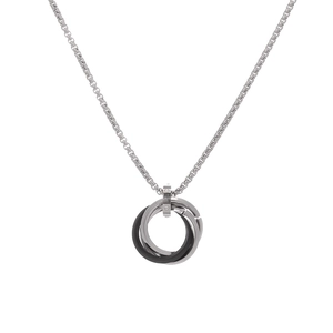 Minimalist stainless steel interlocking triple ring pendant necklace in silver and black