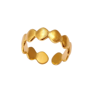 Detailed macro view of the adjustable golden shell textured ring for women's summer style