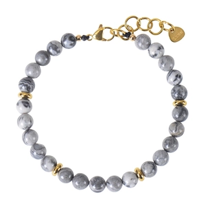6mm pink zebra stone beaded bracelet with golden stainless steel lobster clasp and chain