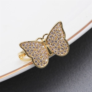 Adjustable gold butterfly ring featuring micro-paved cubic zirconia crystals in a chic design
