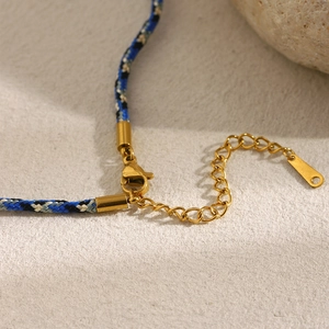 18K gold plated sun pendant necklace with colorful woven rope and adjustable metal clasp