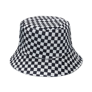 Classic black and white checkered fisherman hat with a sturdy canvas brim for sun protection