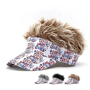 Novelty Wig Visor Hat Polyester Canvas Adjustable Letter Print Funny Hair Baseball Cap For Party Outdoor Sun Protection