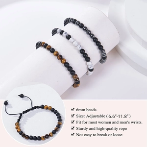 Ensemble de 3 bracelets en perles de pierre 6mm avec cordon réglable pour hommes et femmes