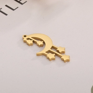 Titanium steel moon and star tassel pendant necklace in gold finish for DIY jewelry making