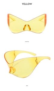 Front and side view of yellow Y2K butterfly oversized sporty punk sunglasses