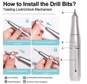 Step-by-step guide for installing drill bits on professional aluminum nail drill handle