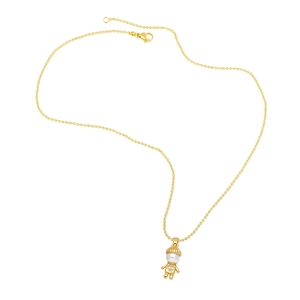 Gold necklace with pearl head and crystal body pendant on a delicate beaded chain