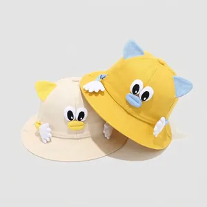 Gele en beige katoenen vissershoeden voor kinderen met 3D-cartooneendjes