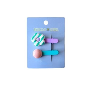 Cute Korean flower and round bead hair clips for girls, set of 2 in pastel colors