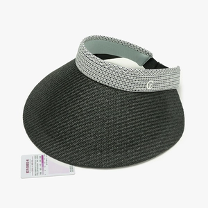 Women's foldable wide brim sun visor with UV test card and grey woven straw texture